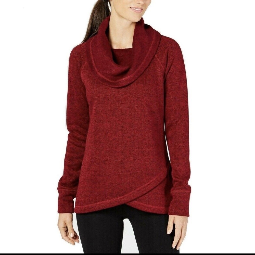 Ideology Red Cowl Neck Crossover Tulip Hem Pullover Activewear Size XS NWT